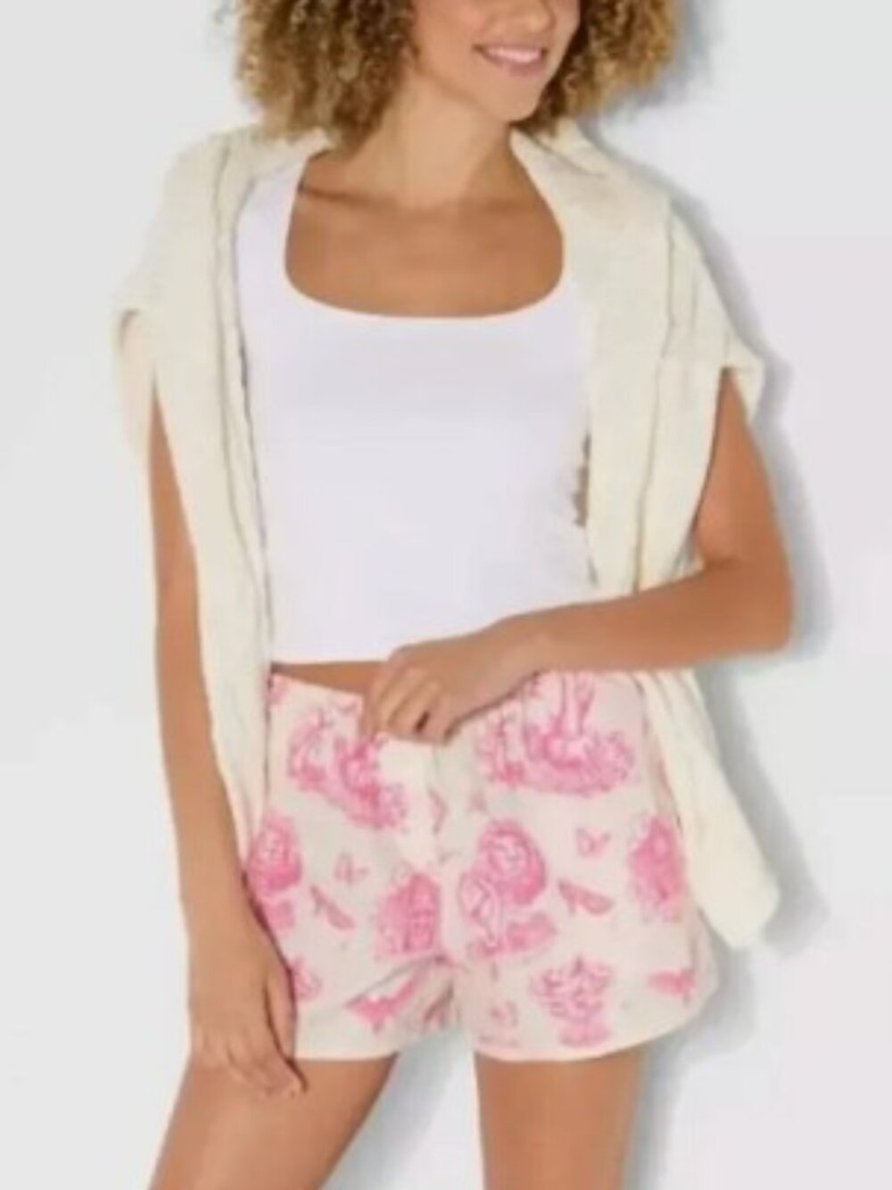 Wicked x Katie Kime Brand Women’s Toile Graphic Boxers Size Small Pink & White
